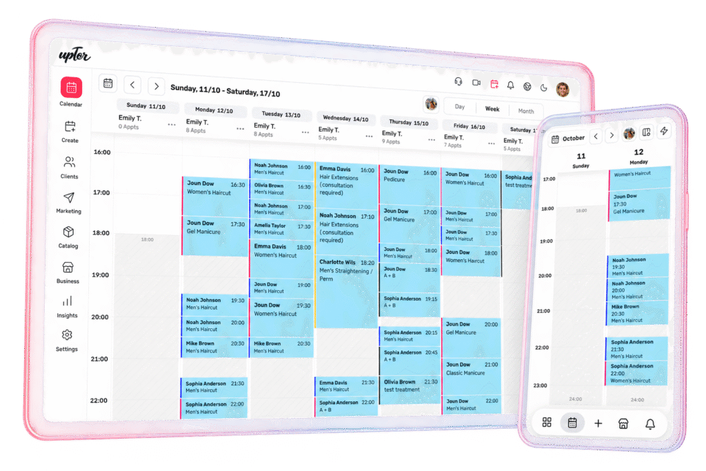 Uptor booking calendar on desktop and mobile